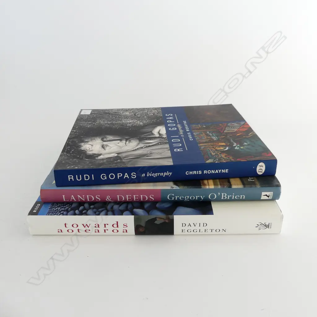 3 NZ ART REFERENCE BOOKS: Rudi Gopas. Lands & Deeds + Towards Aotearoa by Eggleton  Image 1++