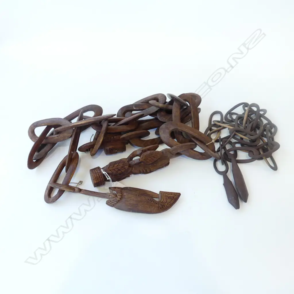 2 CARVED WOODEN TRIBAL CHAINS Image 1++