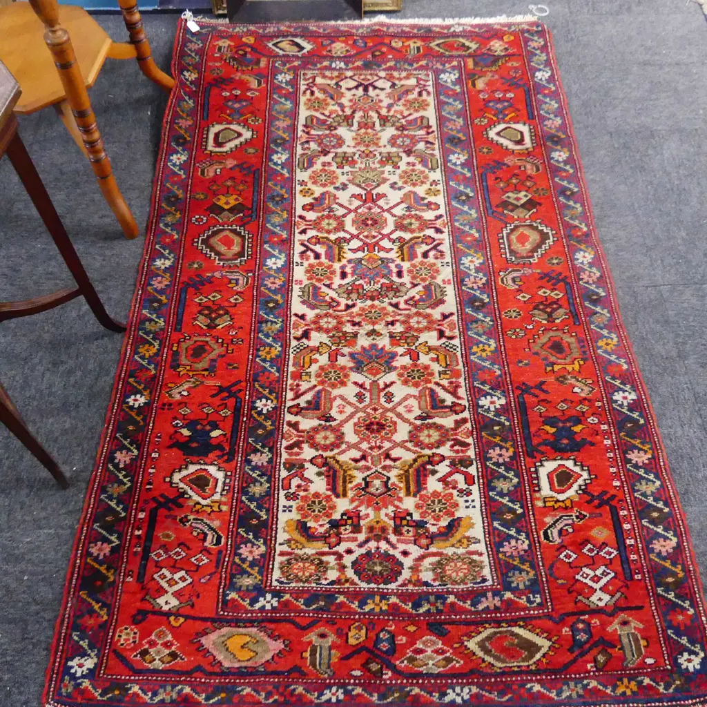 (08) SEMI ANTIQUE PERSIAN HANDKNOTTED RUG geometric small repeating designs 1800 x 1070mm Image 1++