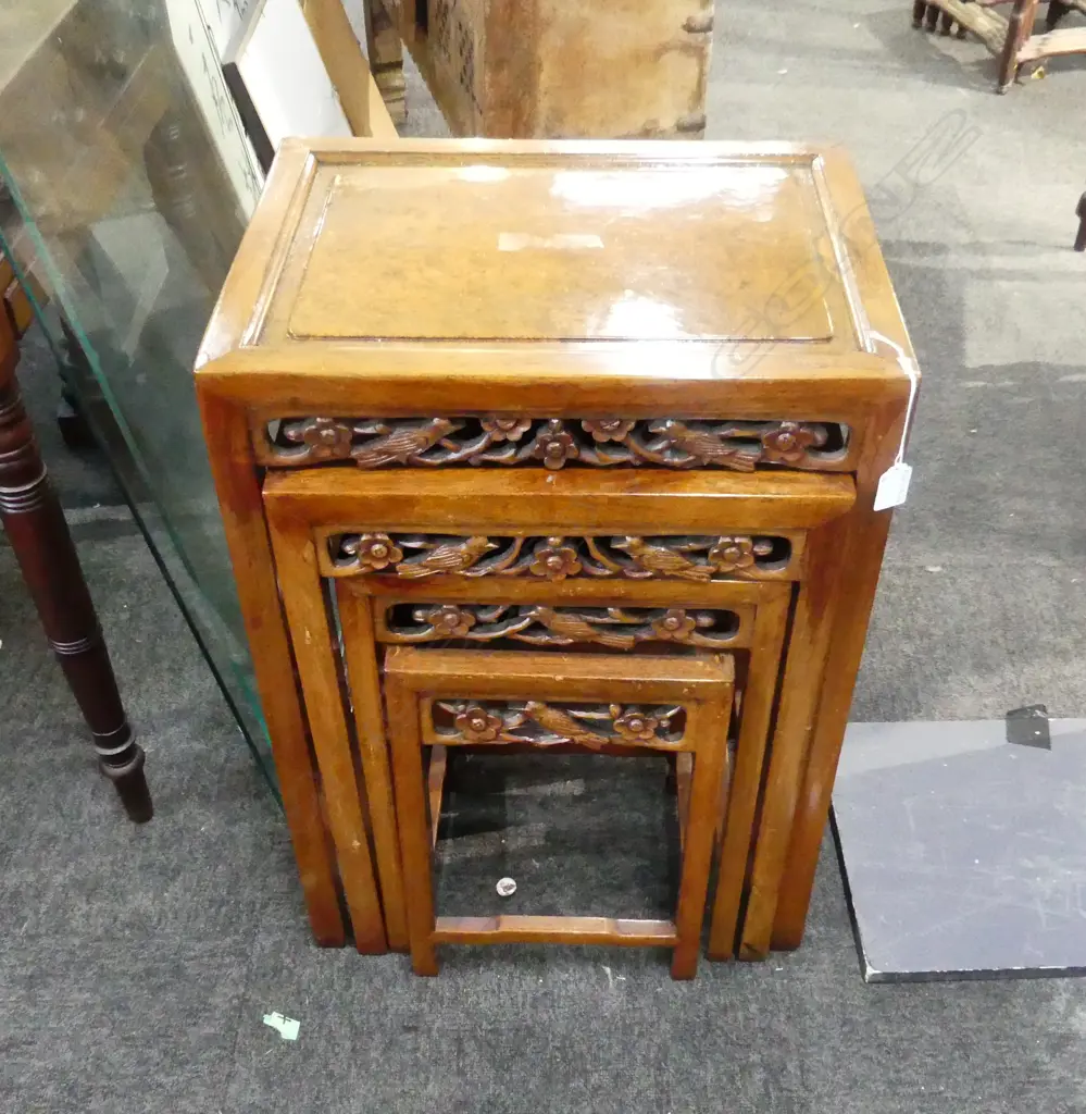 4 ORIENTAL CARVED NESTING TABLES 445x335x650mm Image 1++
