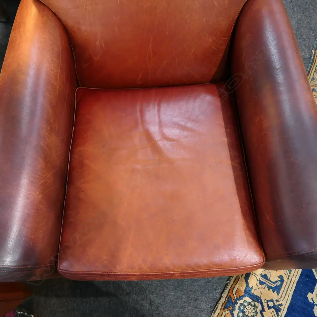 PR LEATHER ARMCHAIRS ROLL ARMS LOOSE CUSHION SEATS 1 with slightly darkened arms Image 1++