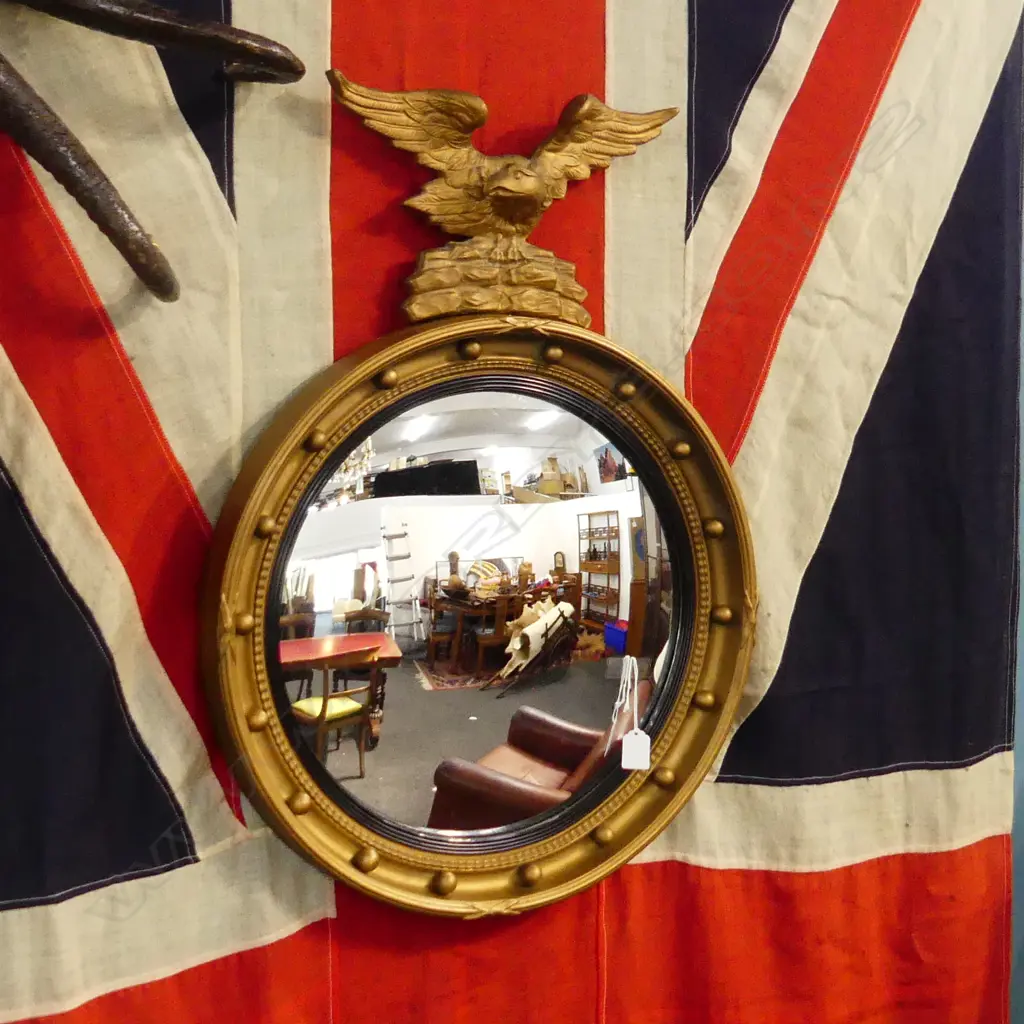 FEDERAL STYLE GILT PLASTER CONVEX MIRROR w. EAGLE 520mm dia Image 1++