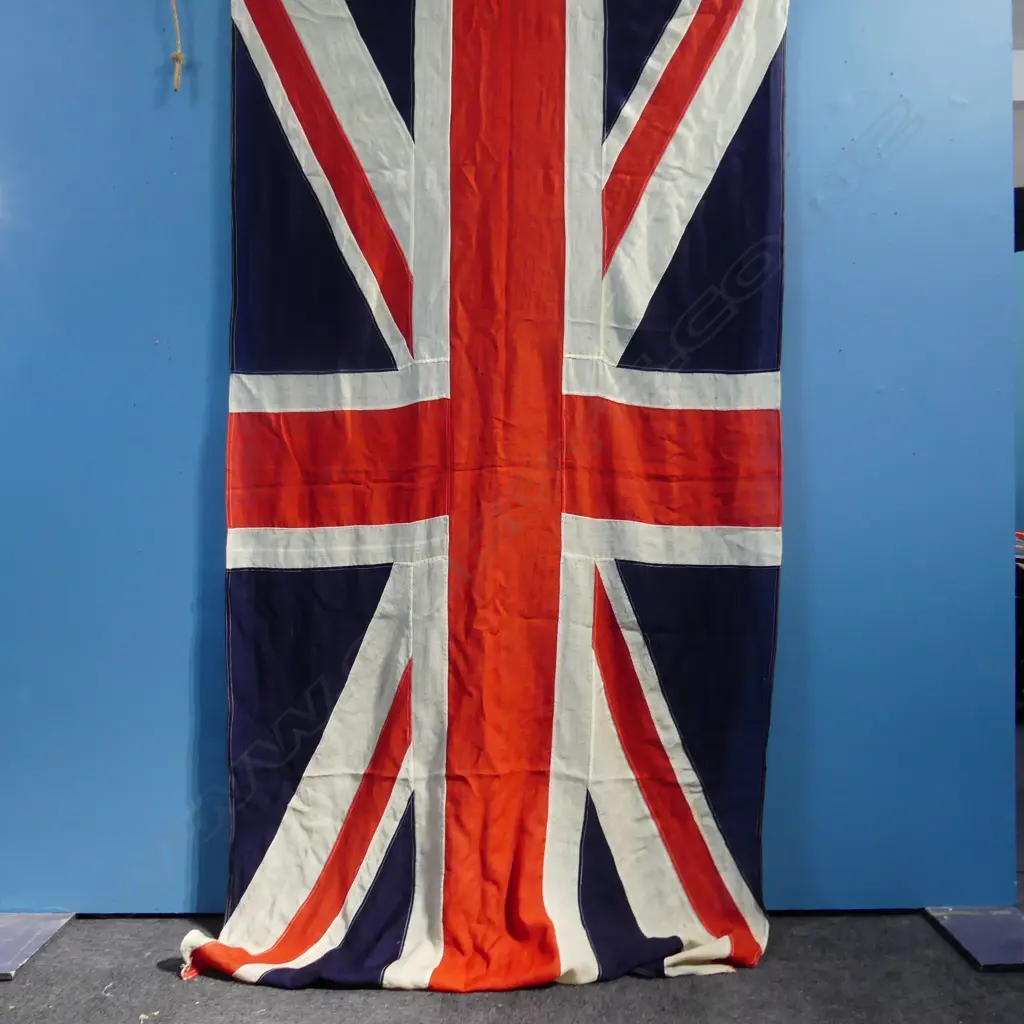 LARGE VINTAGE UNION JACK STITCHED LINEN FLAG 2700 x 1280mm approx Image 1++