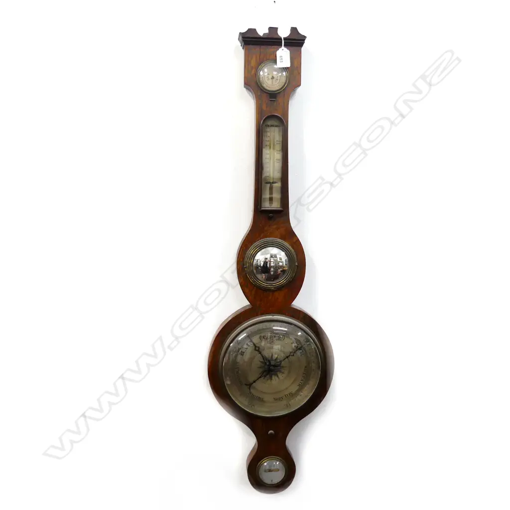 REGENCY PERIOD 'BANJO' BAROMETER WITH THERMOMETER & CONVEX MIRROR. H.925mm Image 1++