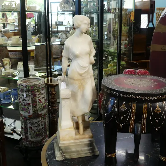 SOLID MARBLE DECO WOMAN STATUE H.680mm REPAIRS & DAMAGE TO HAND & BASE