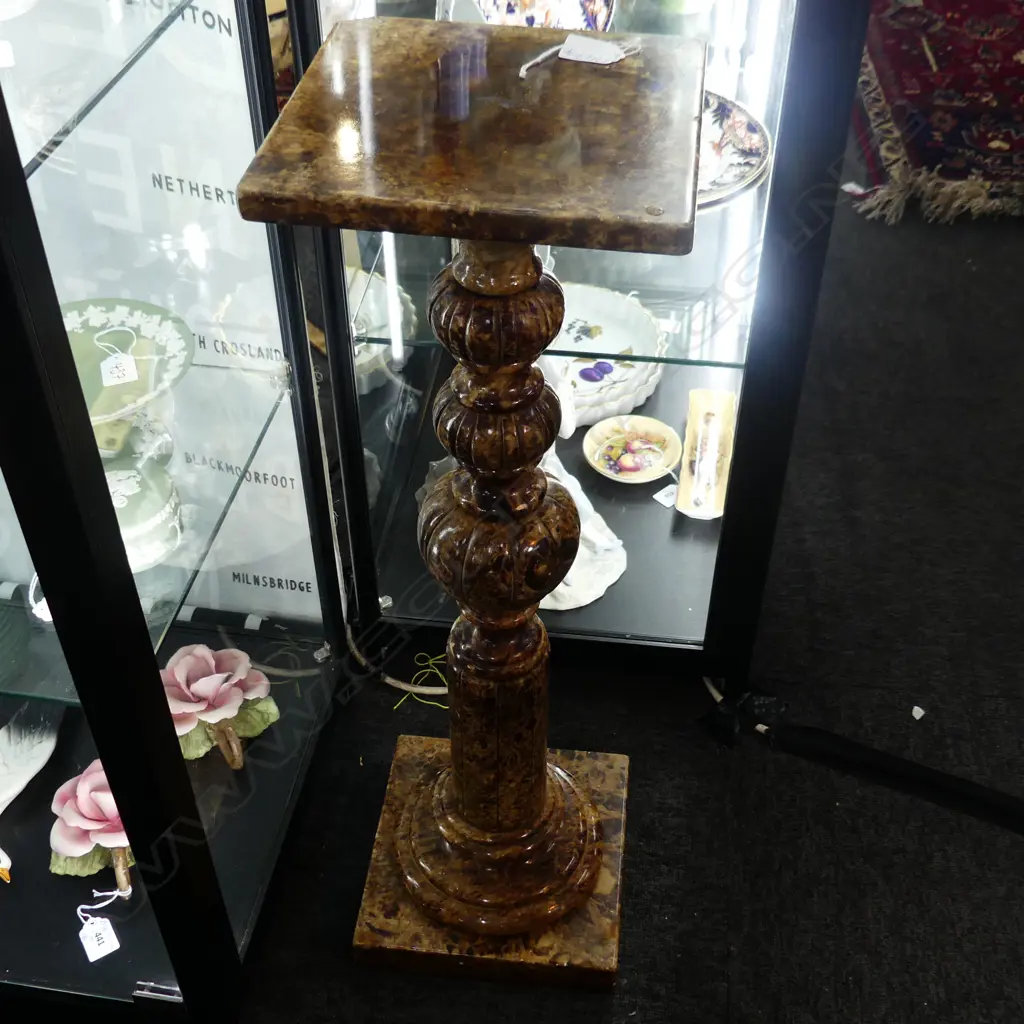 ALABASTER COLUMN PLINTH STAND turned support darker toned H.740mm Image 1++