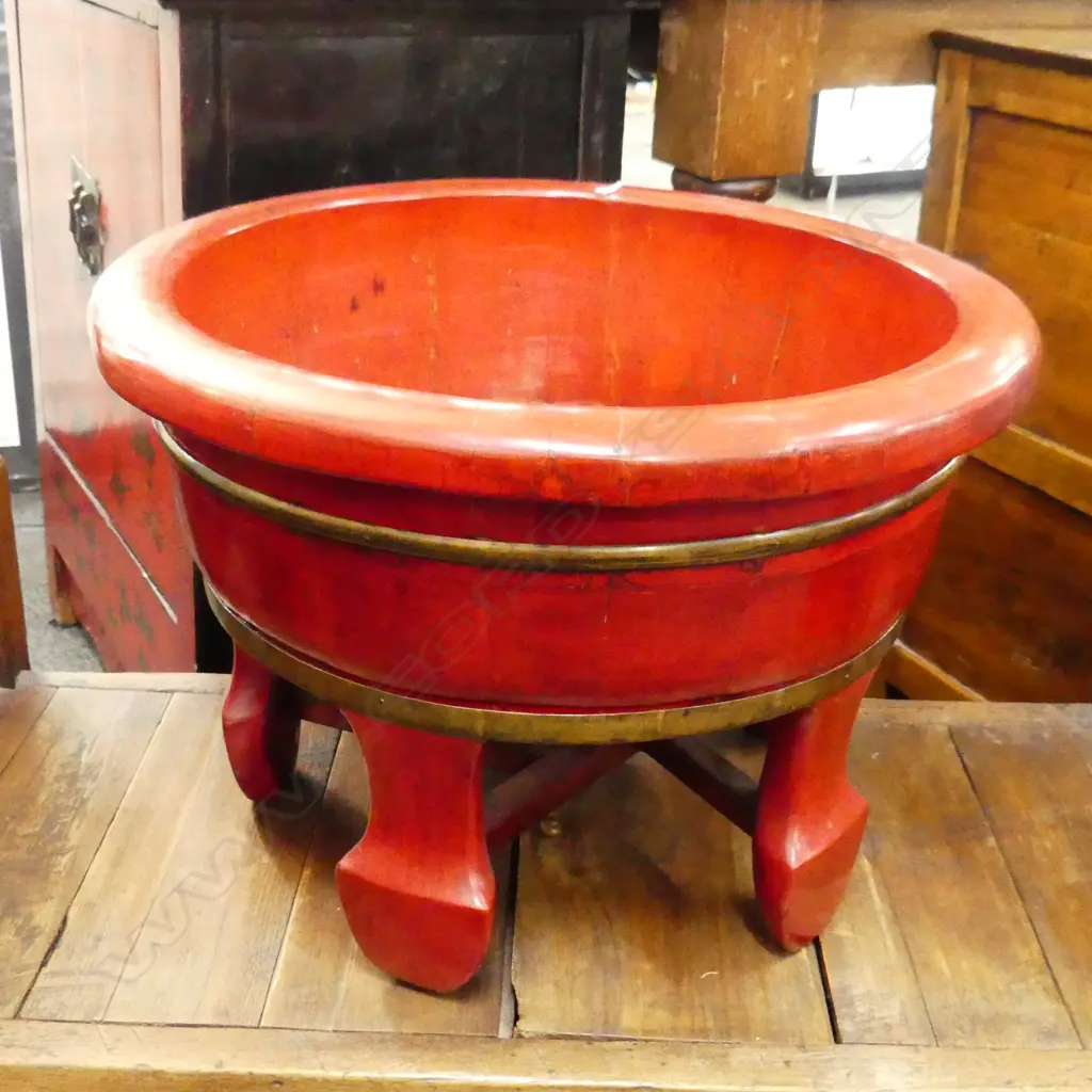LG ORIENTAL RED LACQUER FOOTED BOWL 545mm dia Image 1++