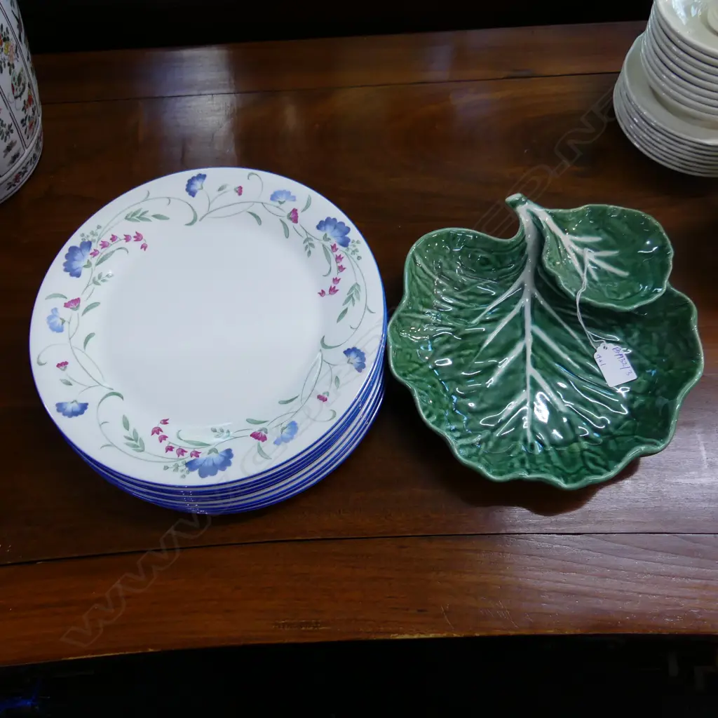 9 ROYAL DOULTON 'WINDERMERE' DINNNER PLATES 270mm dia + BORDALO PINHEIRO LEAF DISH Image 1++