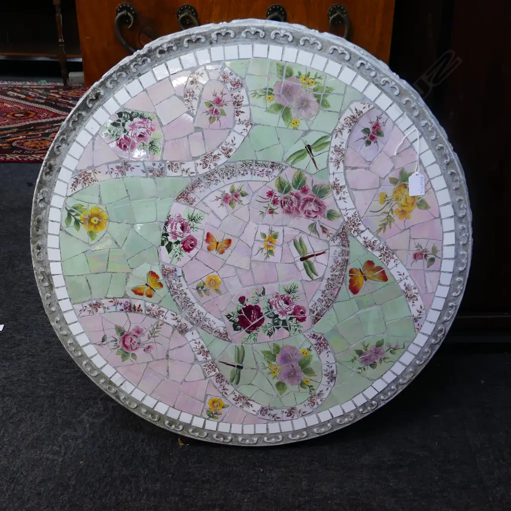 HAND TILED MOSAIC TABLE TOP 720mm dia Image 1++