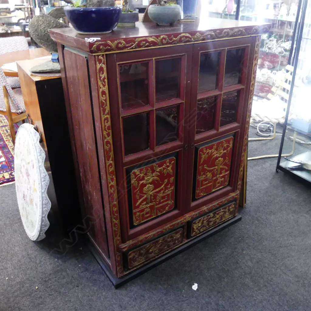 RED PAINTED CHINESE DISPLAY CABINET 970x475x1240mm Image 1++