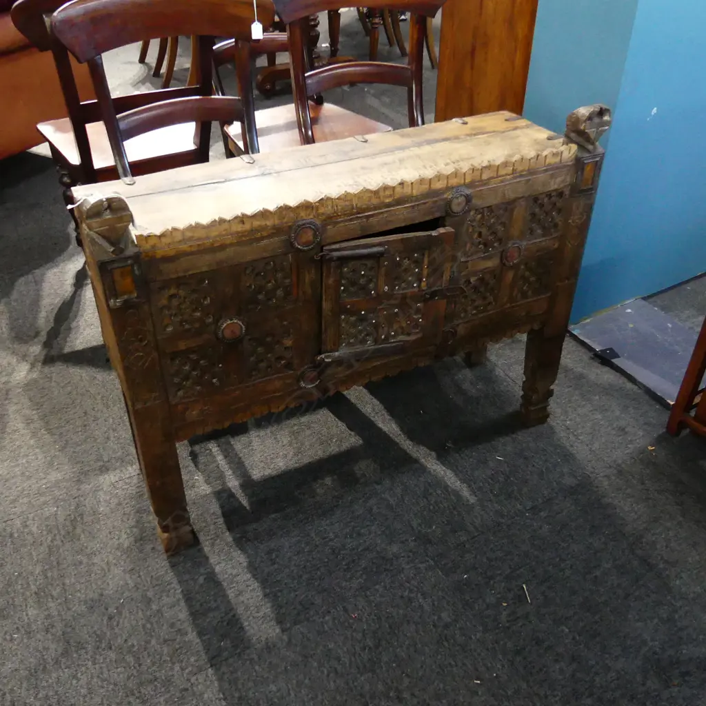 ETHNIC CARVED WOODEN CABINET W.940mm Image 1++