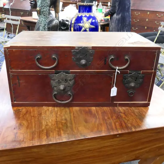 JAPANESE 19thC storage box / COLLECTORS CHEST decorative fittings 450 x 275 x 500mm.