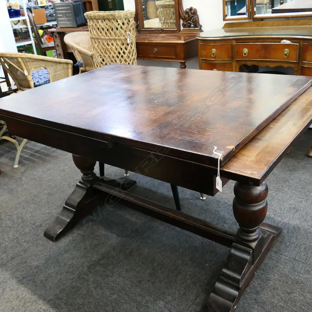 DOUBLE PEDESTAL OAK EXTENSION DINING TABLE Image 1++