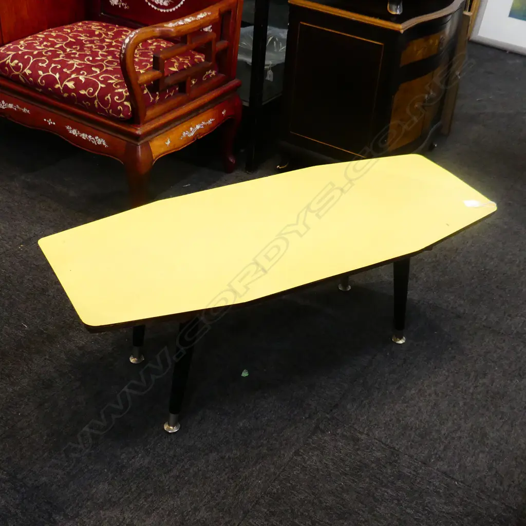 RETRO COFFEE TABLE - YELLOW FORMICA TOP 970x400x340mm Image 1++