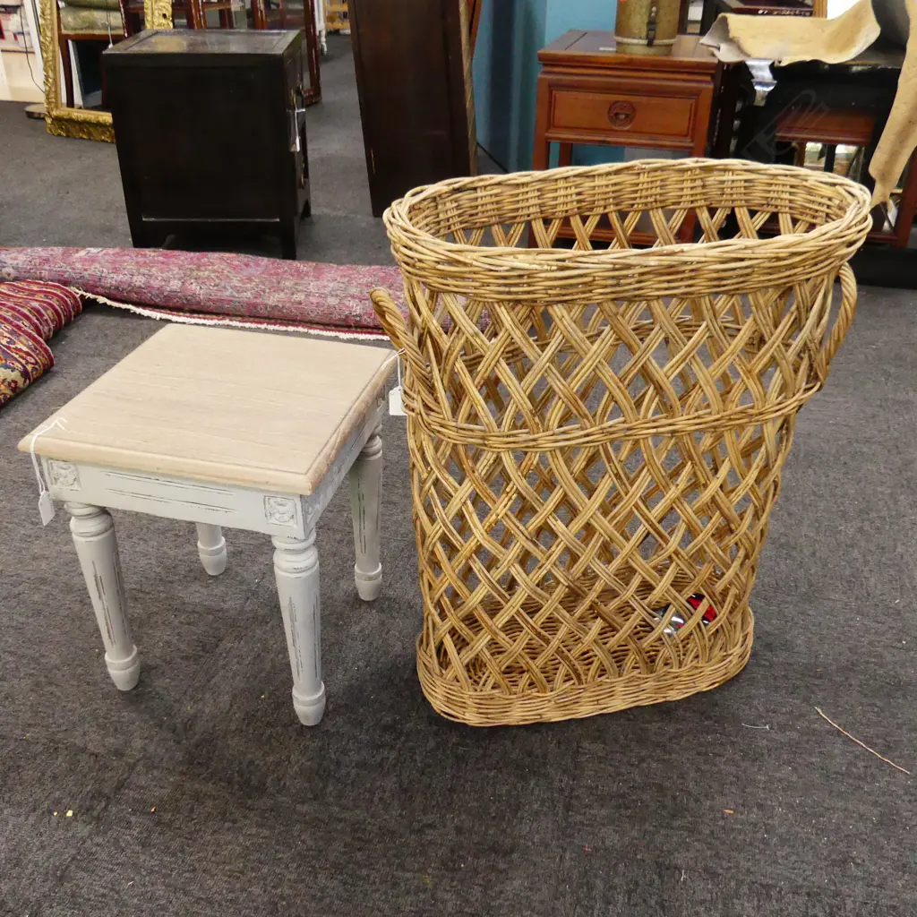 SMALL FRENCH STYLE SIDE TABLE H.385mm + TALL CANE BASKET H.610mm Image 1++