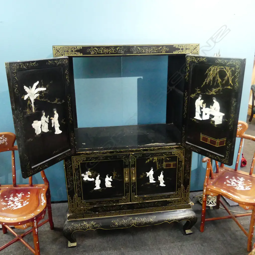 ORIENTAL BLACK LACQUER CABINET - SOME FAULTS 1025x560x1500mm Image 1++