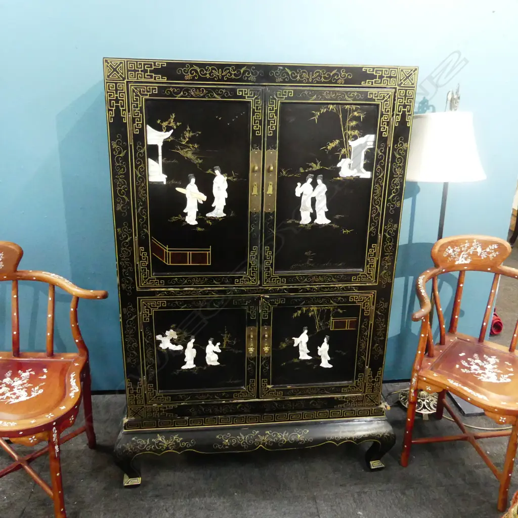 ORIENTAL BLACK LACQUER CABINET - SOME FAULTS 1025x560x1500mm Image 1++