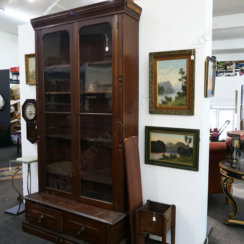 LG VICTORIAN MAHOGANY GLAZED BOOKCASE CABINET 1050x470x2200mm Image 1++