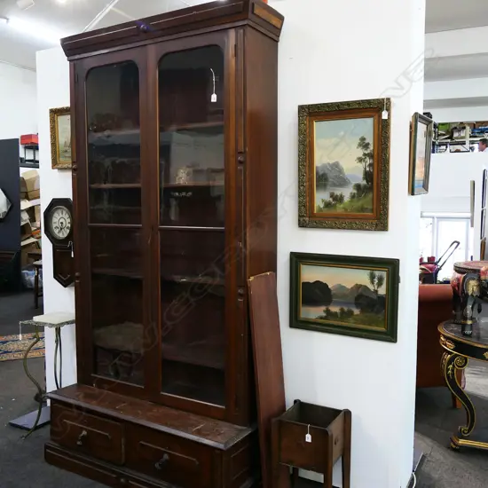 LG VICTORIAN MAHOGANY GLAZED BOOKCASE CABINET 1050x470x2200mm