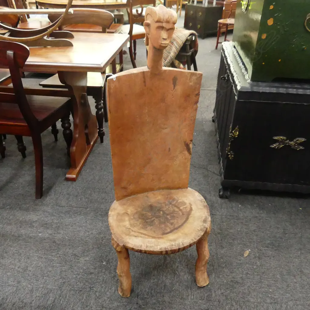 CARVED WOODEN TRIBAL CHAIR H.1070mm Image 1++