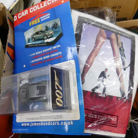BOX LOT JAMES BOND MODEL CARS & MAGAZINES