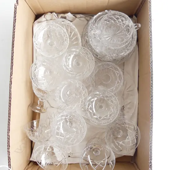 BOX LOT MISC CRYSTAL DISHES SUNDAES ETC