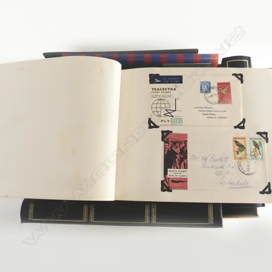 BOX LOT ASST. STAMP ALBUMS, FIRST DAY COVERS, some empty