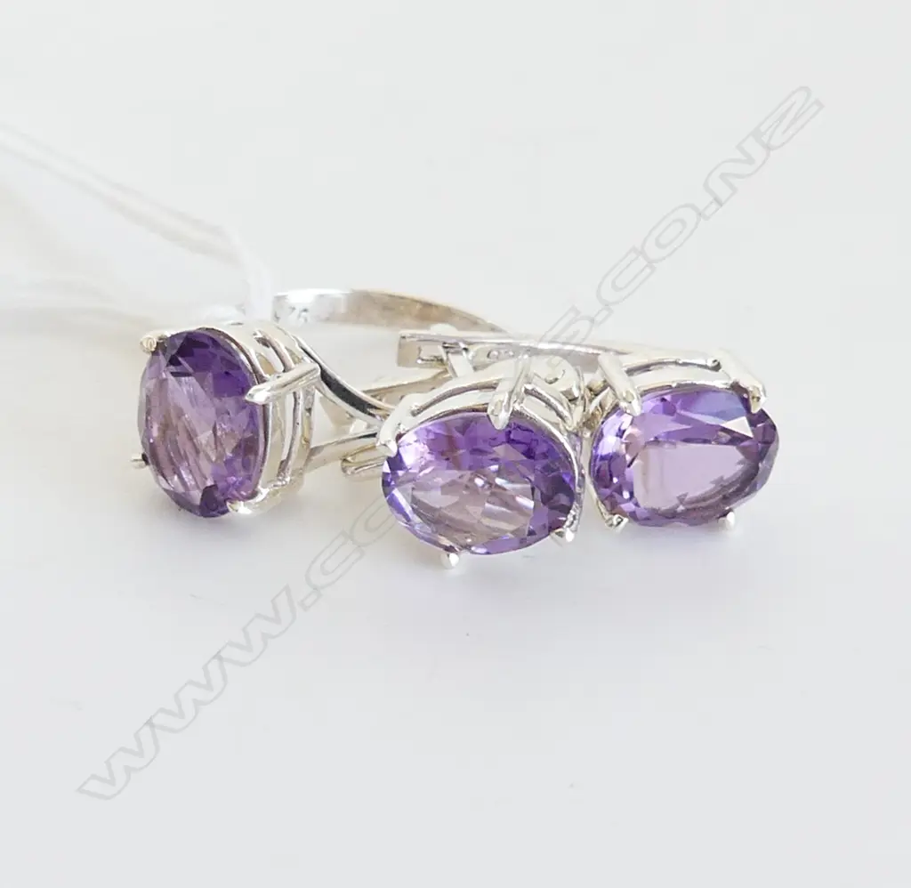 3 PC SET; AMETHYST & 925 SILVER SET RING & EARRINGS SIZE Q 1/2 Image 1++