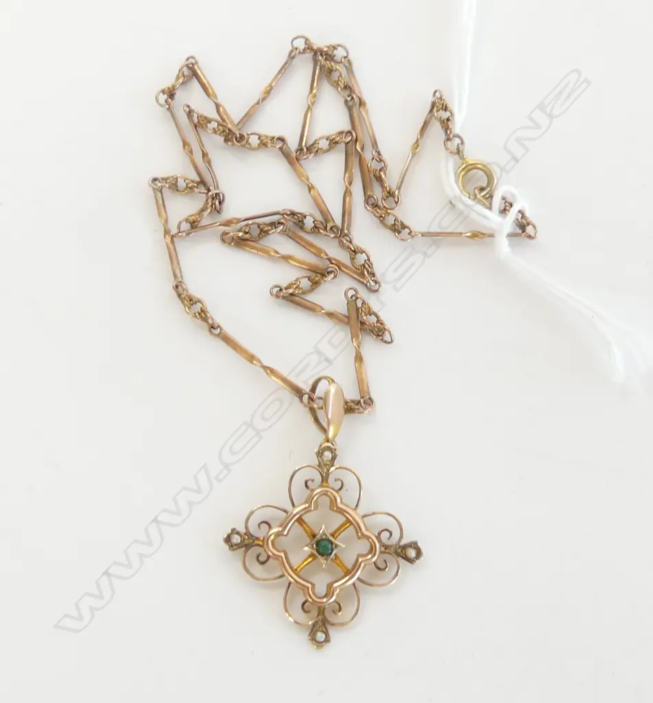 EDW 9CT PENDANT NECKLACE with seed pearls 5.3gms  44cm Image 1++