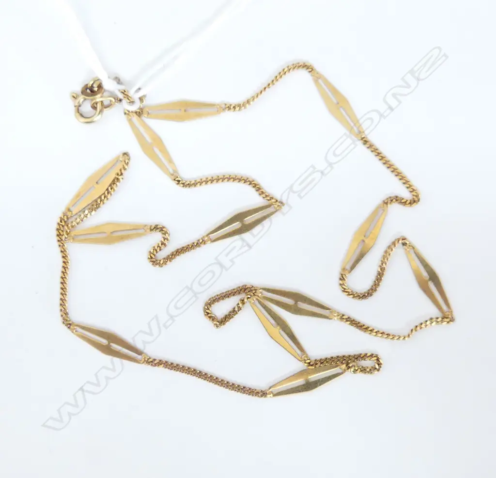 14ct GOLD NECK CHAIN LOZENGE & FINE CHAIN LINKS L.440mm  5gms Image 1++