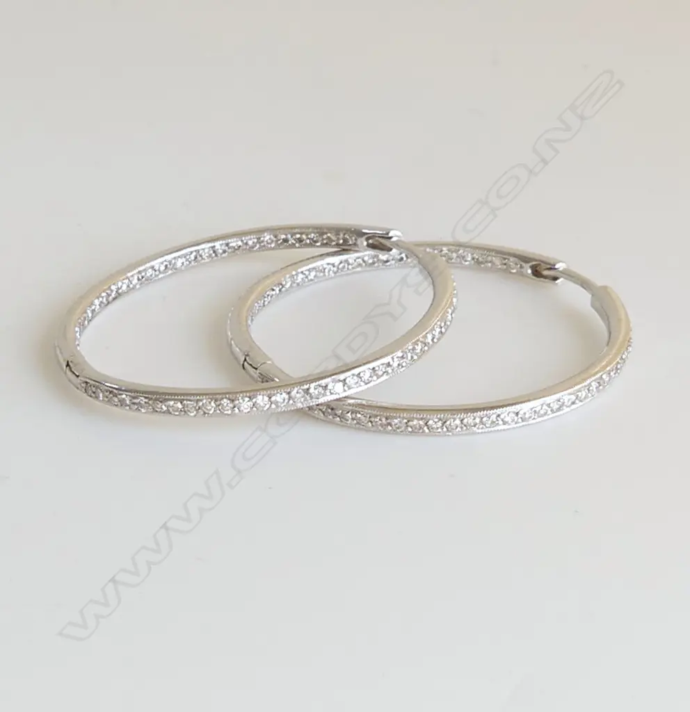 PR 14k WHITE GOLD & DIAMOND SET EARRINGS, 8.5gm SLIGHTY BENT Image 1++