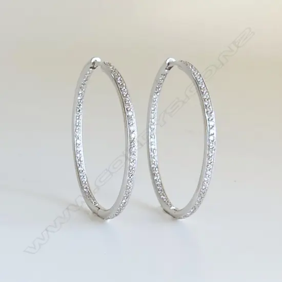 PR 14k WHITE GOLD & DIAMOND SET EARRINGS, 8.5gm SLIGHTY BENT
