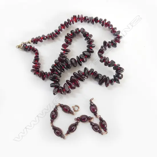 **RTV** S/SILVER ROSE GOLD PLATED GARNET BRACELET & GARNET NECKLACE