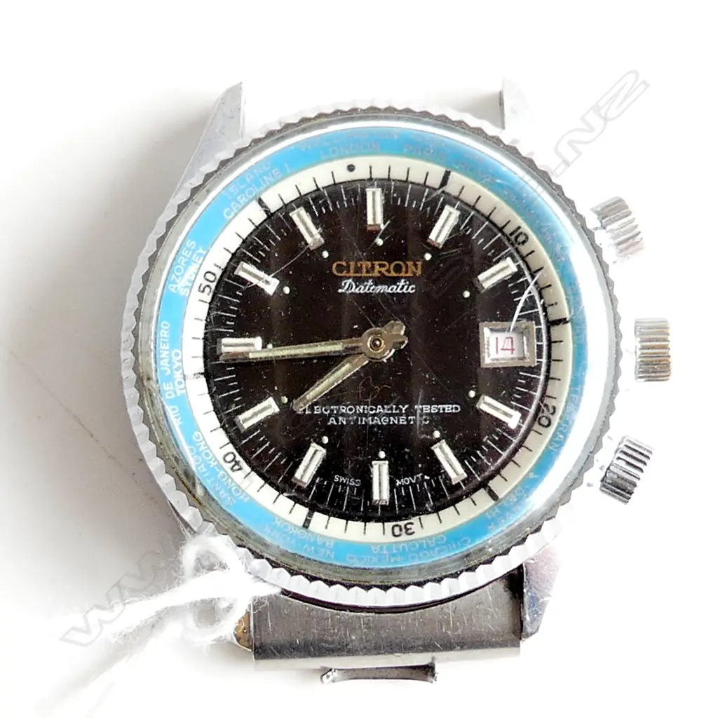 CITRON DATOMATIC VINTAGE GENTS WRISTWATCH lge size 'Electronically Tested' small fault to glass. Running Image 1++