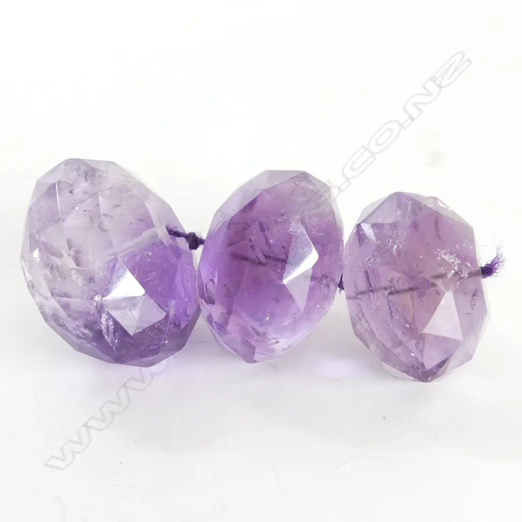 3 LARGE FACETED AMETHYST BEADS  Image 1++