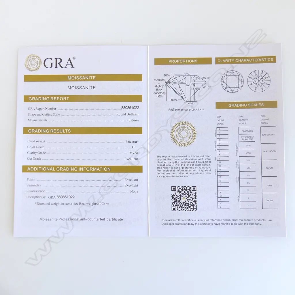 ROUND BRILLIANT 2ct MOISSANITE, WITH GRA CERTIFICATE Image 1++