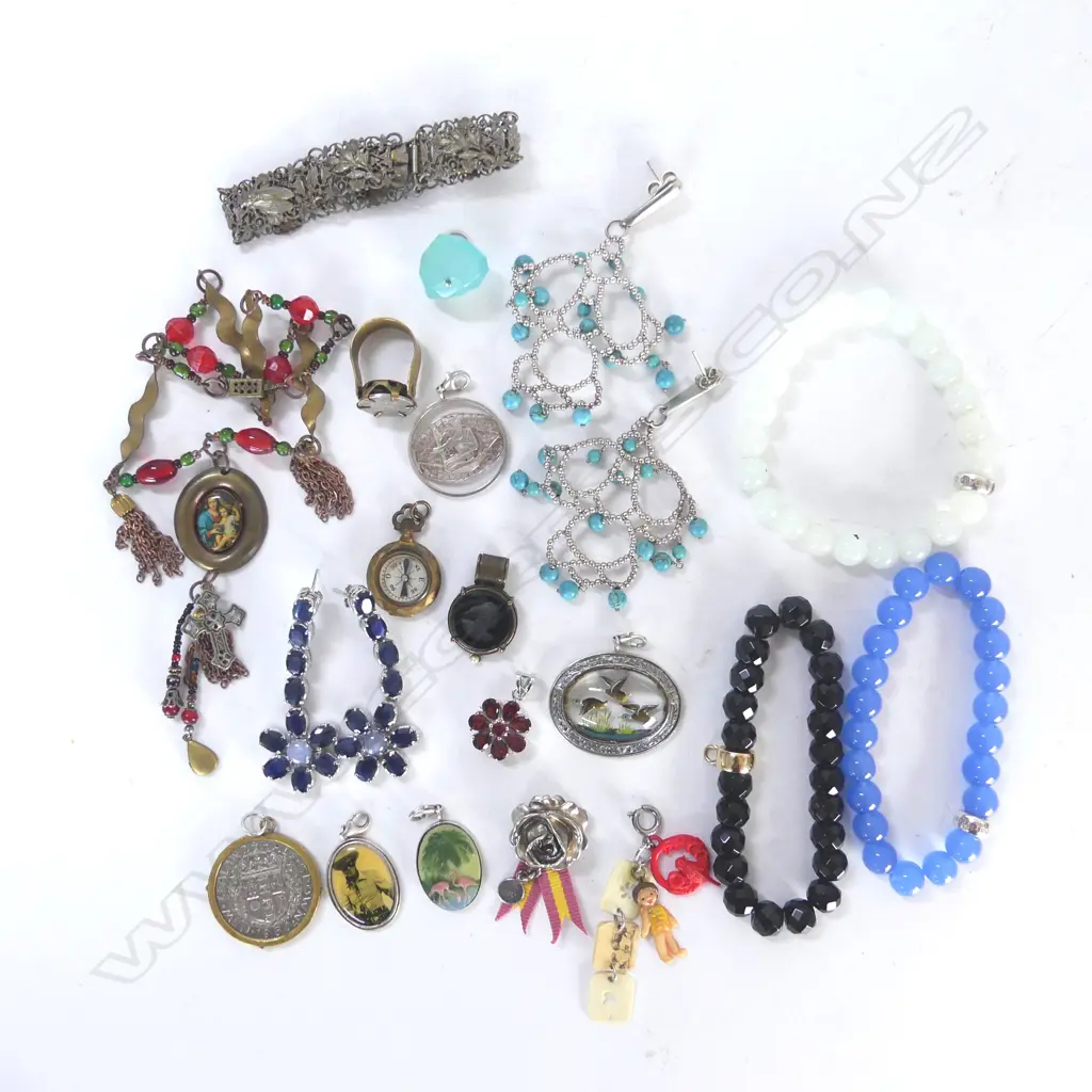 ASST. COSTUME JEWELLERY INCL. STG, 3 GEMSTONE BRACELETS ETC Image 1++