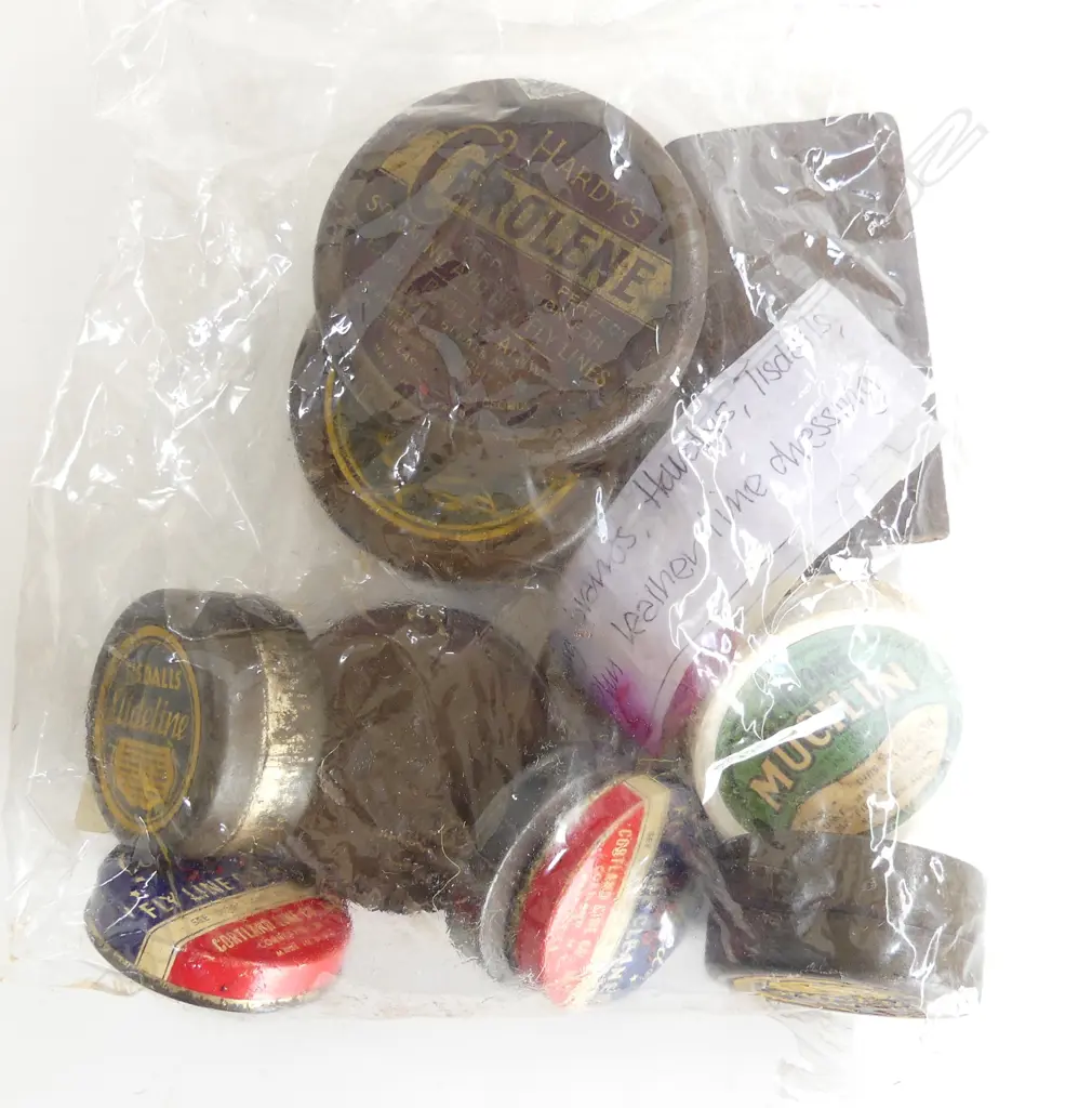 Alan Pye fishing collection: SELECTION OF OLD LINE DRESSINGS IN ORIGINAL TINS + LINES & VINTAGE BOXES Image 1++