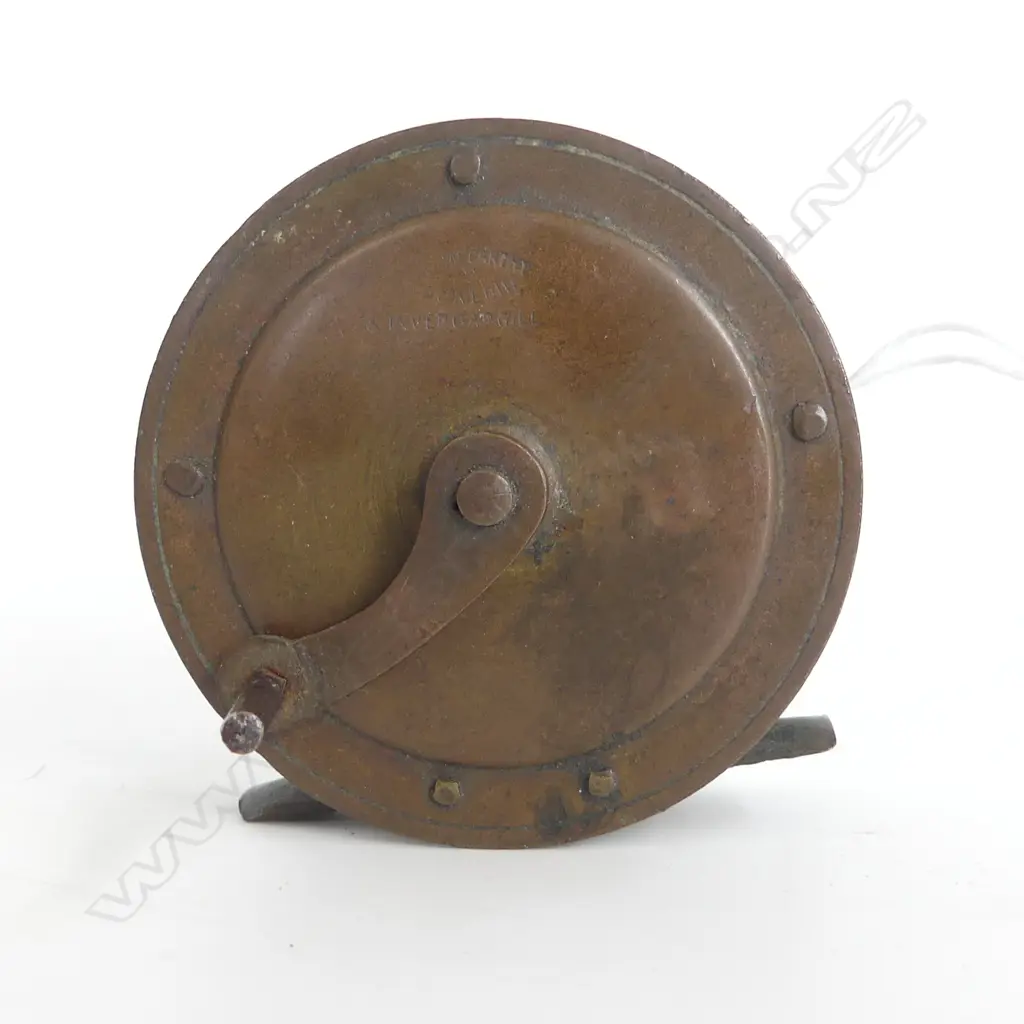 VINTAGE BRASS FRESH WATER FISHING REEL BYK & W MCARTHY  DUNEDIN DIA65MM Image 1++