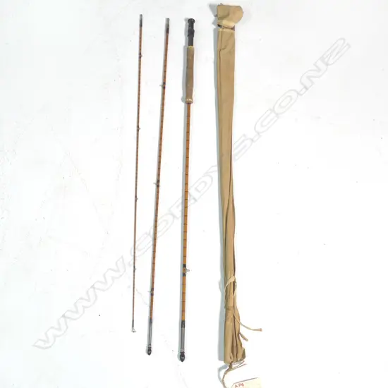 'RARE' JOE FROST GEM 10' 3 PIECE SPLIT CANE TROUT ROD with lockfast joints, bag 1100mm. In good condition circa 1950