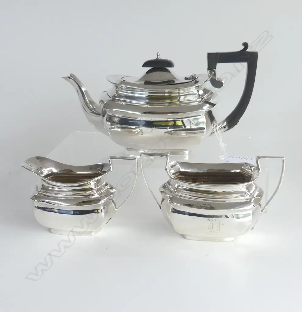 3 PCE STG SILVER BACHELORS TEA SET, B'HAM EARLY 20thC 470gms Image 1++