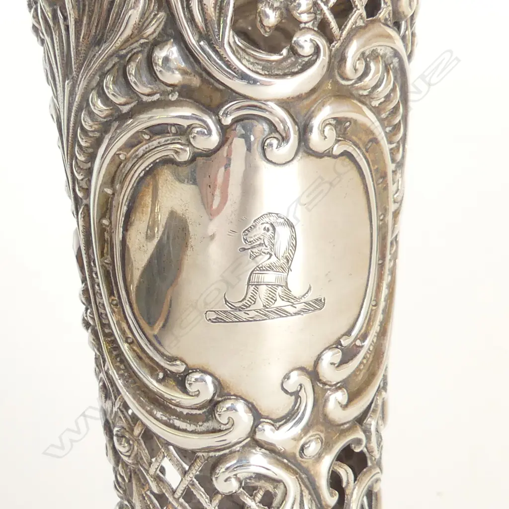 PR STG SILVER VASES, LONDON 1900 H.205mm 347gms 1 w. LINER + EP CANDLESTICK  Image 1++