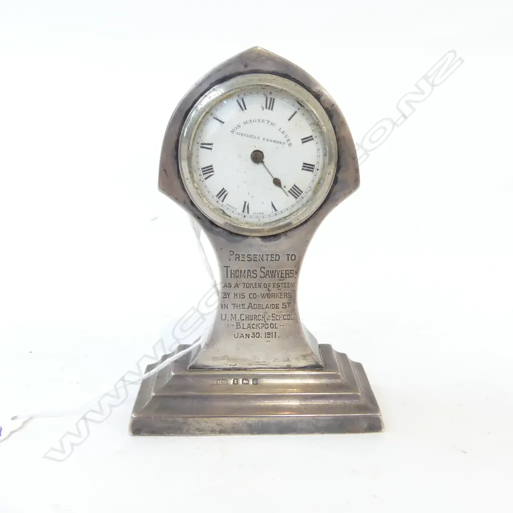 STG SILVER DESK CLOCK, B'HAM 1908 H.125mm Image 1++