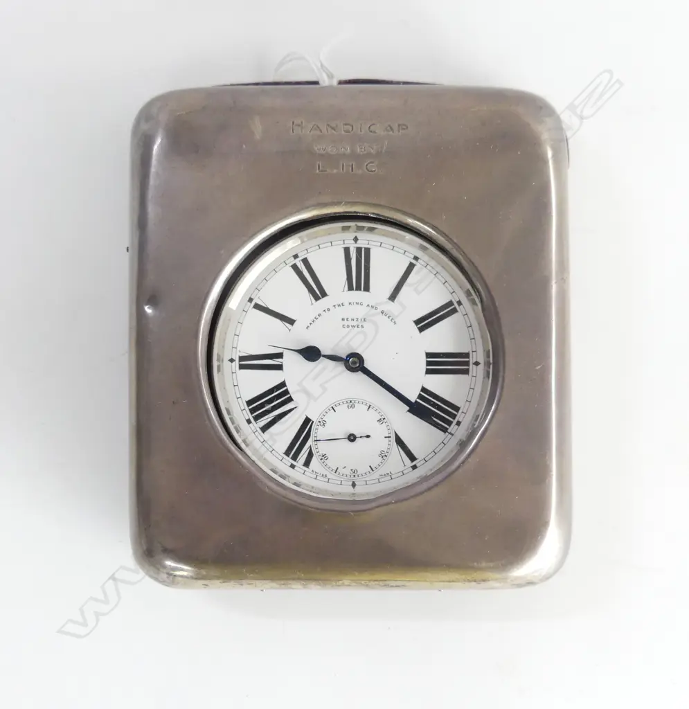 PLATED GOLIATH POCKETWATCH IN SILVER BENZIE COWES CASE, 130 x 110mm Image 1++