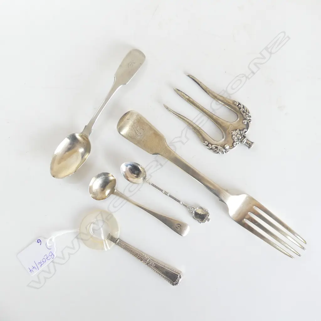 3 GEO. STG SILVER SPOONS 97gms, 800 COFFEE SPOON, STG TEETHER, STG FORK PRONGS 18gms Image 1++
