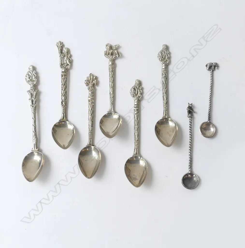 SET 6 ITALIAN SILVER ? FANCY COFFEE SPOONS + PR EDW SILVER COIN BOWLED SALT SPOONS Image 1++