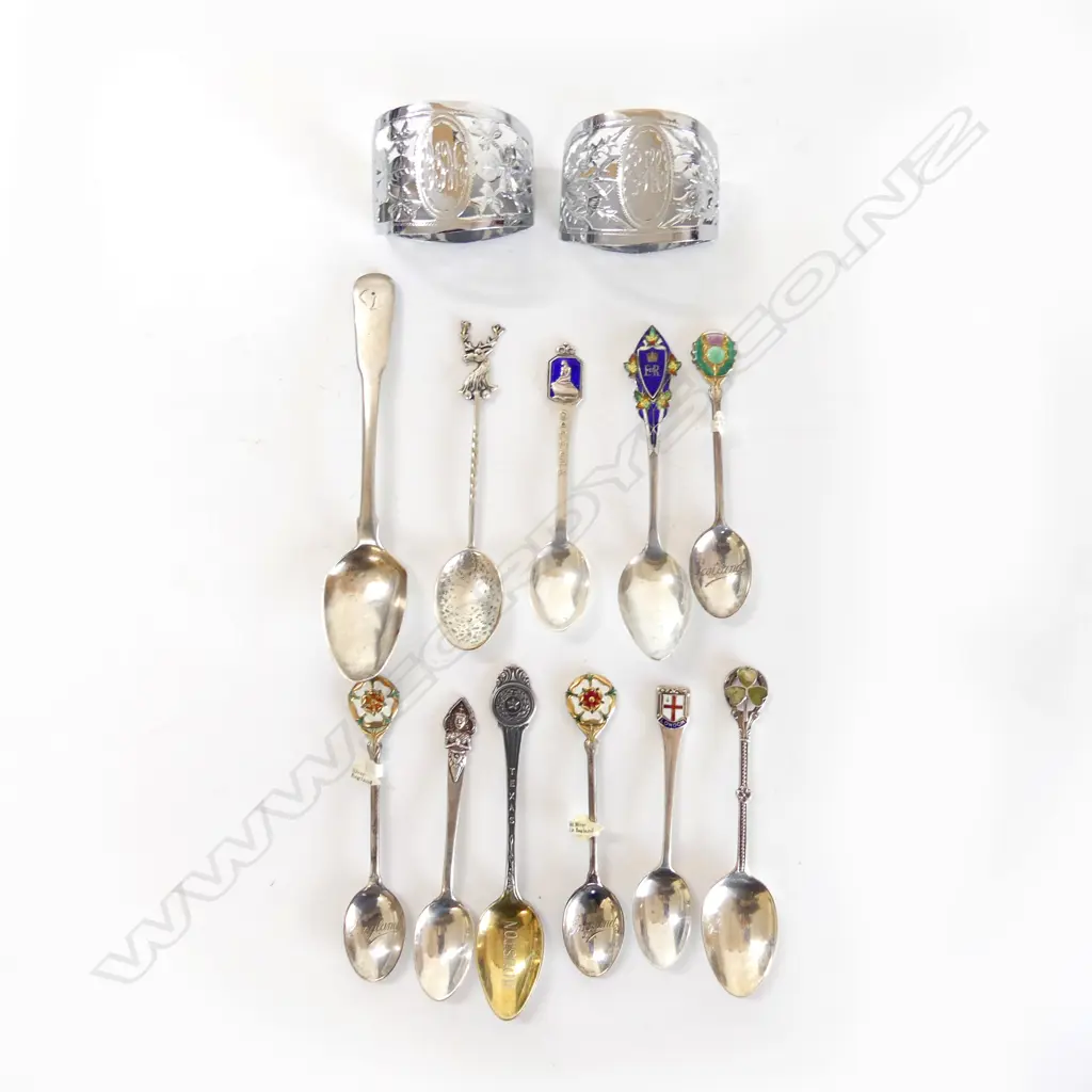 11 ASST. STG SPOONS + PR NAPKIN RINGS 170gms Image 1++