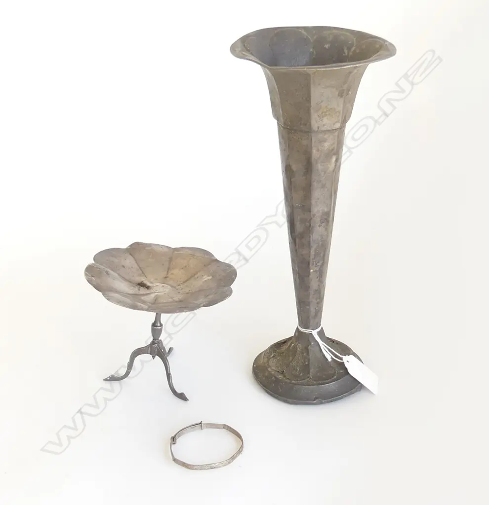 3 STERLING SILVER items:  BEATEN UP VASE + table dish + BANGLE 222gms silver weight Image 1++