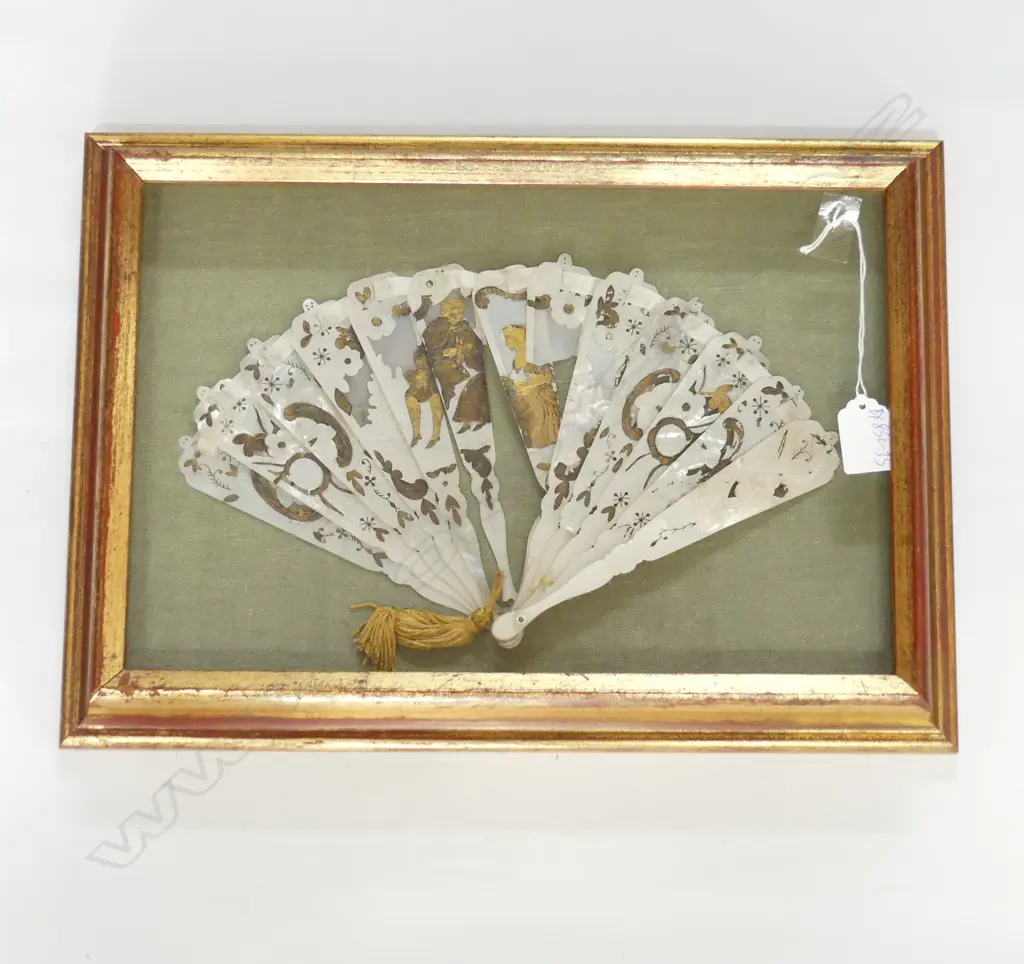 OLD FRAMED FRENCH MoP FAN 235x350mm faulted Image 1++
