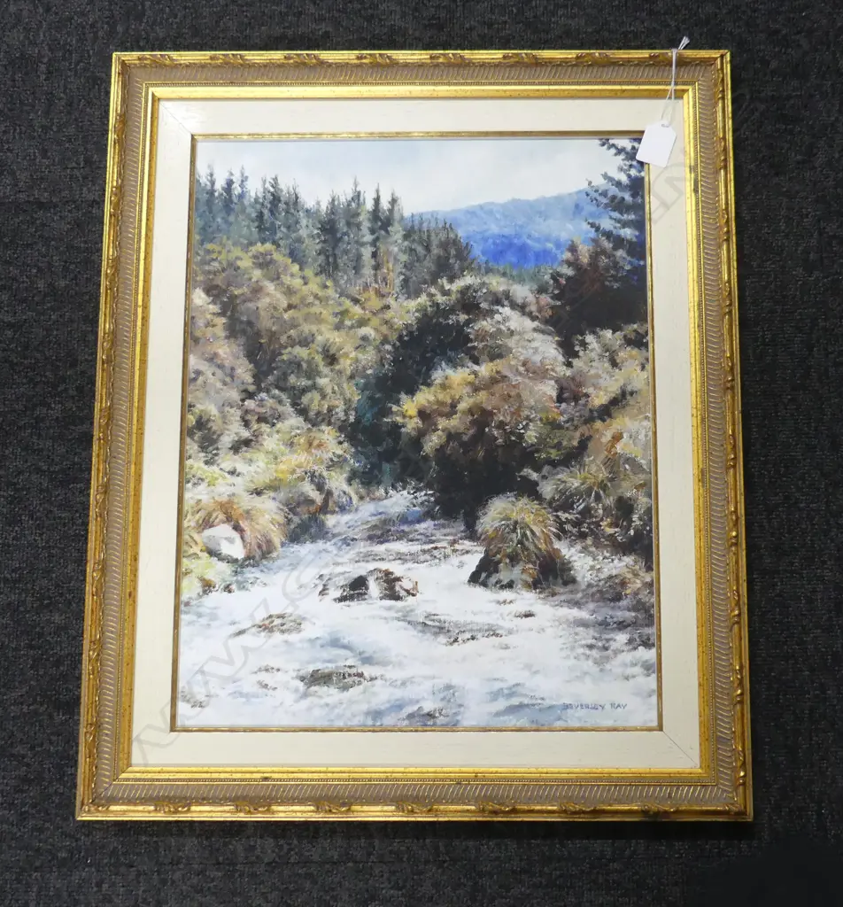 OIL RIVER SCENE SIGNED BEVERLY RAY  H590 L480MM Image 1++